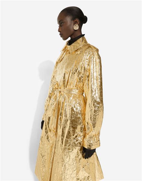 Foiled fabric trench coat in Gold for Women .